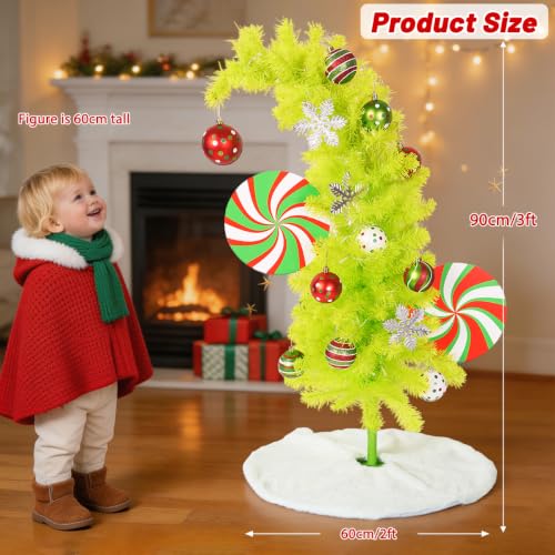 3ft Green Grinch Christmas Tree with Ornaments & Skirt - Waterproof LED Lights