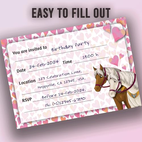Colorful Horse Party Invitations - 10 Fill-in Cards for Kids