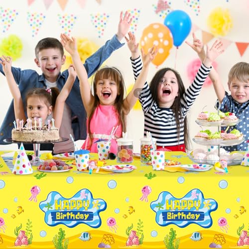3 Pcs Yellow Ocean Birthday Tablecloths for Kids Parties - 54x108 Inch
