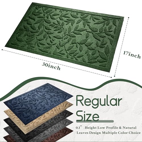 VivaNest Leaves Green Doormat - 17x30 Inch Non-Slip Rubber Entryway Mat