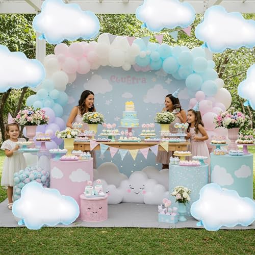 10 White Cloud Foil Balloons for Birthday & Theme Parties