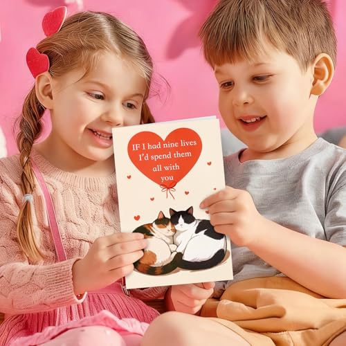 Valentine's Cat Greeting Card with Red Envelope - 8x5.3 inches