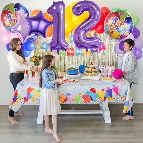 14th Birthday Decorations Set - 18 Pcs Purple Balloons & Foil