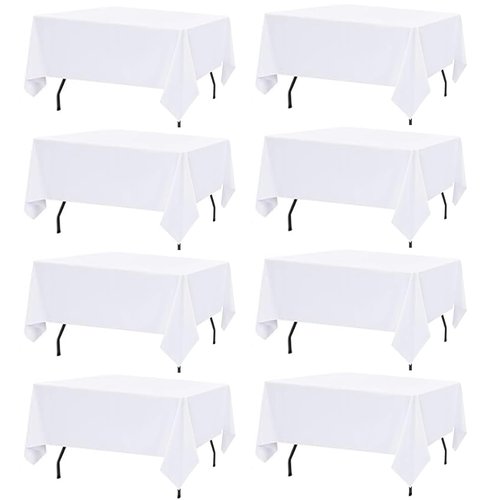 8 Pack White Table Cloth Rectangle Table Cloths for 8 Foot Rectangle Tables 60 X 126 Inch Washable Polyester Table Covers, Reusable & Wrinkle Resistant for Weddings, Parties, Events, and Everyday Use