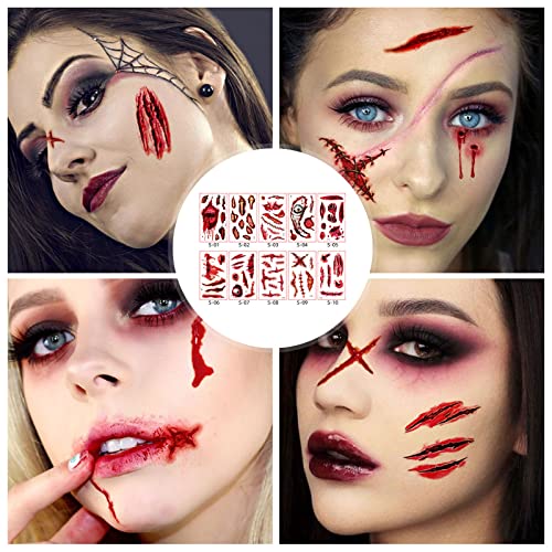 TOPORTY Halloween Temporary Scar Tattoos - 20 Sheets 3D Bloody Wound Stickers