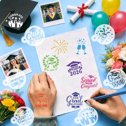 Graduation Cookie Stencils - 25 Pack Reusable Latte Art Tools