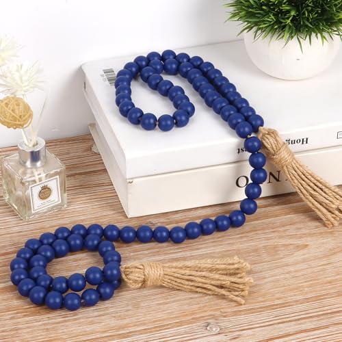 RAMIRABI 58-inch Navy Blue Wood Bead Garland - Rustic Farmhouse Decor