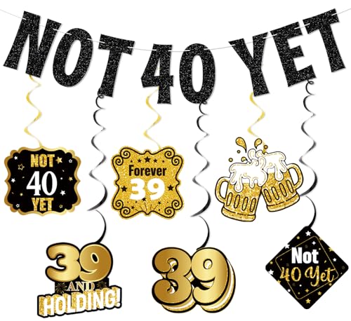 39th Birthday Decorations Set - Not 40 Yet Banner & Swirls