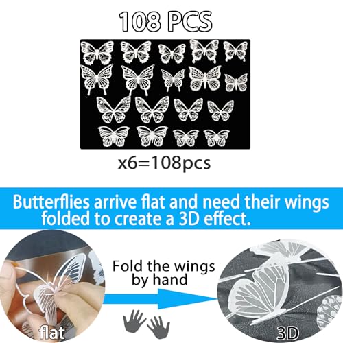 Ewong 3D White Butterfly Wall Decals, 108-Piece Set for Bedroom Decor