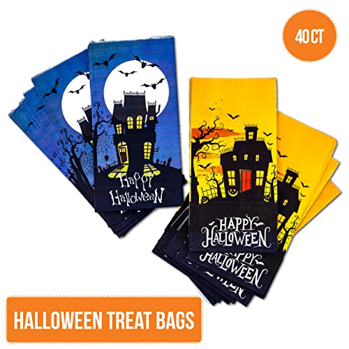 Halloween Treat Paper Bags - 40-Pack with Spooky Designs