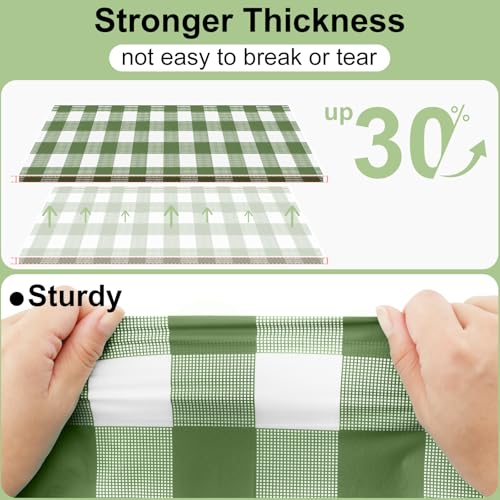 3-Pack Sage Green Checkered Disposable Tablecloths - 54x108 Inch Waterproof Plastic Covers for Parties & Picnics