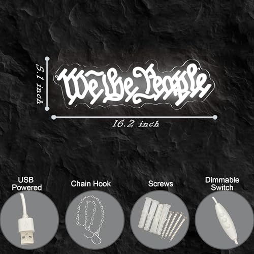 We The People Classroom Neon Sign USB Powered - White - Patriotic Wall Decor
