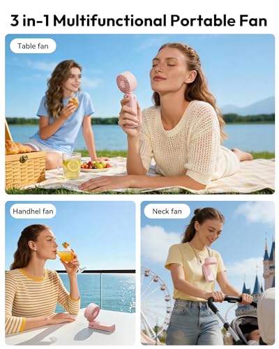 Gaiatop 3-in-1 Portable Handheld Fan - Rechargeable Neck & Desk Fan, Quiet with 18 Hours Battery Life, Perfect for Travel & Outdoor Activities