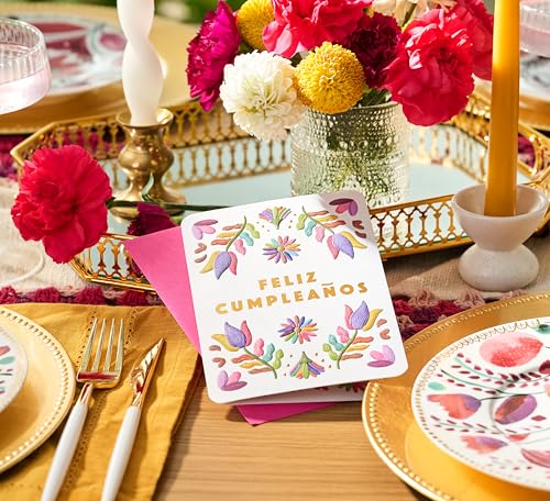 American Greetings Spanish Birthday Card for Her - Colorful Flowers on White, Foil Accents