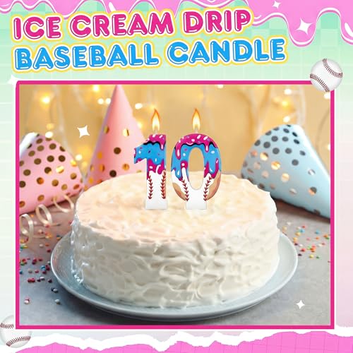 Ice Cream Drip Baseball Number 10 Birthday Candle by Conelist