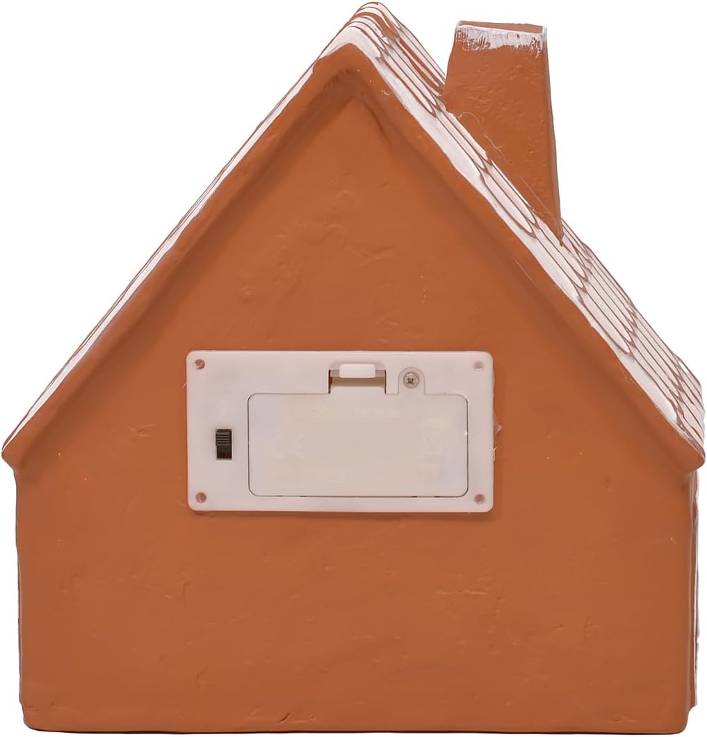 Mark Feldstein & Associates Ceramic Iced Gingerbread Houses - Pre-Lit LED Holiday Village Figurines, Set of 2, 9 Inch