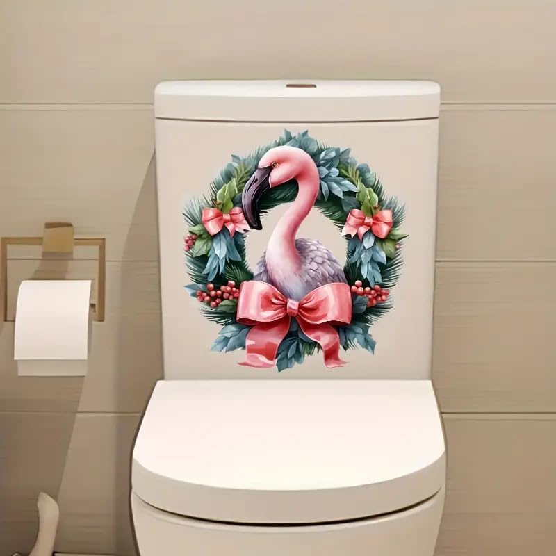 Floral Flamingo Toilet Lid Decal Waterproof Self-Adhesive Bathroom Sticker