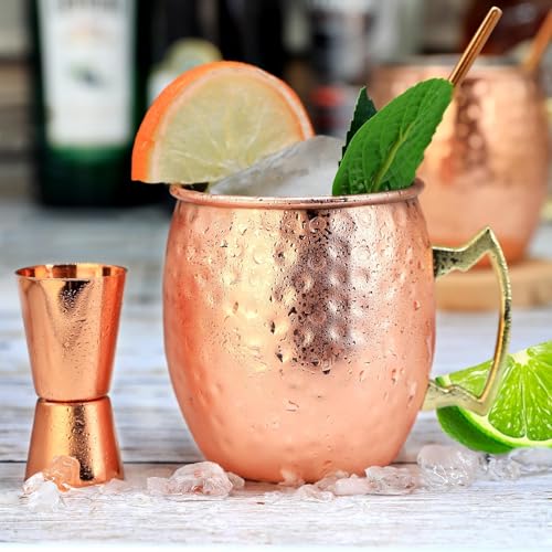 18oz Copper Plated Moscow Mule Mugs Set of 4 with Handle & Accessories - 10 Piece