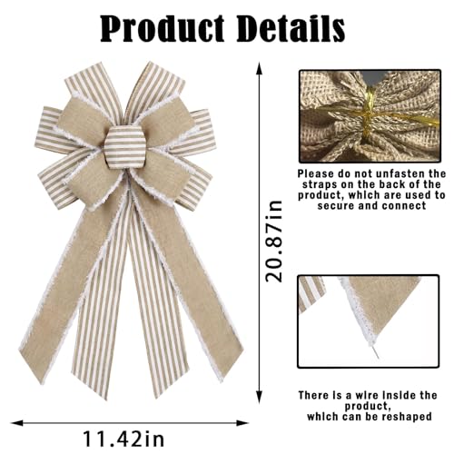 Vickasi E Christmas Natural Burlap Wreath Bow Farmhouse Craft Decoration
