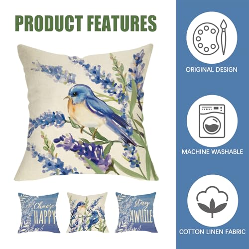 Hello Spring Bluebird Decorative Throw Pillow Covers - Set of 4
