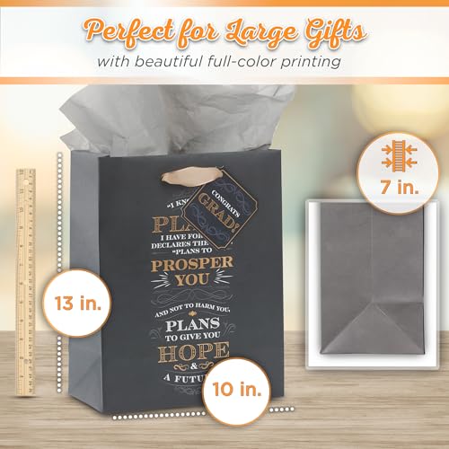 Graduation Gift Bag with Tissue Paper and Gift Tag - Black & Gold Celebration Theme