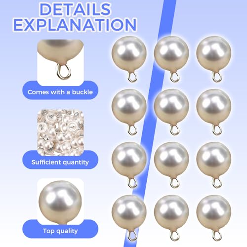 50 Pcs 10mm Pearl Buttons with Shank Round Resin for Sewing Crafts