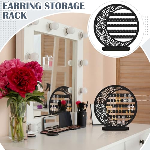 Kathfly 10-Inch Wooden Moon Earring Stand - Black Boho Jewelry Organizer