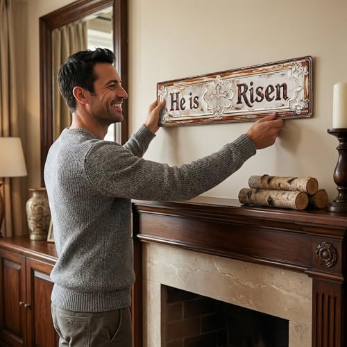 He Is Risen Easter Decor Sign - 4x16in Christian Plaque