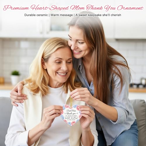 Thank You Heart-Shaped Ceramic Ornament for Mom - Heartfelt Mother's Day Gift - Variation 1-1