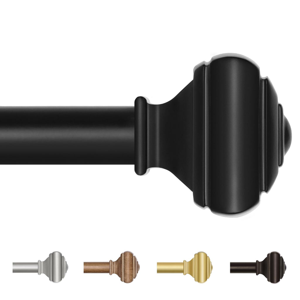 Adjustable Curtains Rods for Windows 48 to 84 Inch, USFOOK 7/8 Inch Splicing Single Curtain Pole Set, Decorative Drapery Rods 32 to 86 Inch for Home, Black Square Finials
