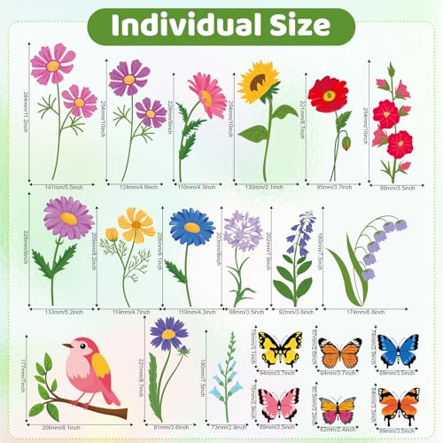 93-Piece Spring Window Clings - Colorful Flower & Butterfly Decals