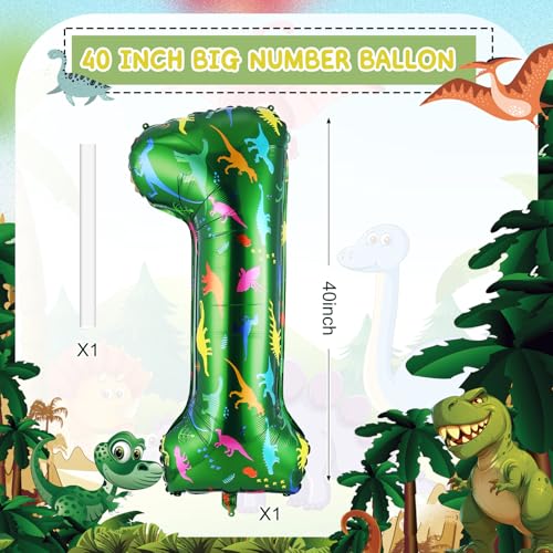40-Inch Green Dinosaur Number 1 Balloon for Birthday Parties
