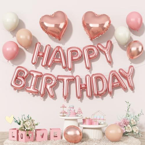 Togvu Happy Birthday Balloon Banner Set - Rose Gold Boho Party Decor