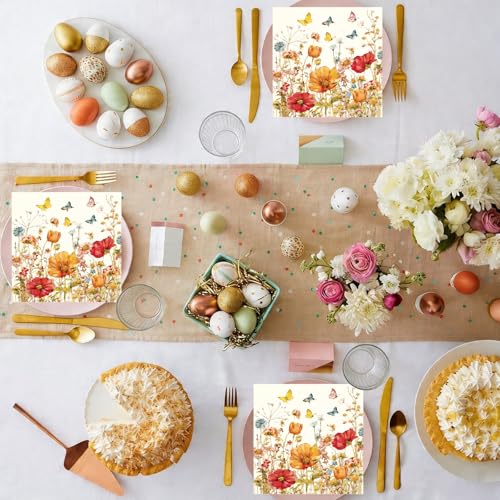 Vintage Floral Paper Napkins - 50 Pack, 6.5x6.5 Inches for Events