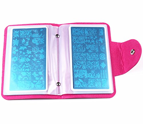 FingerAngel Nail Stamping Plate Holder Case Rose Red 20 Slots Organizer