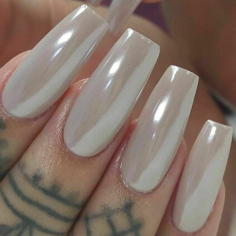 Furimuk White Pearl Chrome Nail Powder - Mirror Effect Aurora Pigment