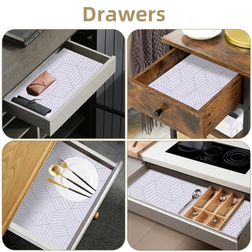 Non-Adhesive Silver Geometry Shelf Liner 12" x 118.1" for Kitchen Cabinets