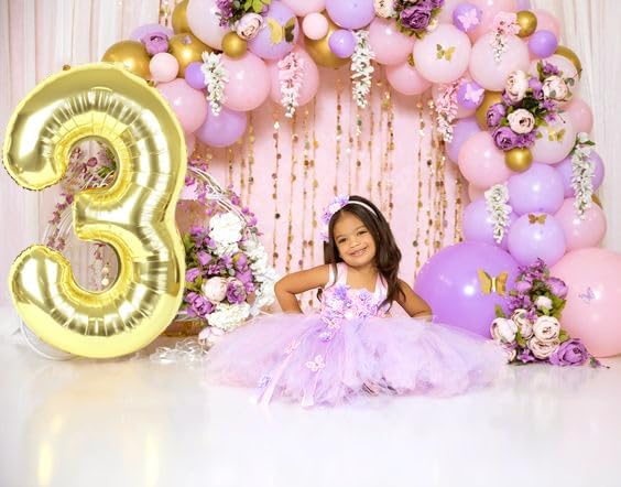 Numbers Balloon 3 - 40 Inch Large Light Gold Balloon for Three Year Old Birthday Decor | Party Decorations