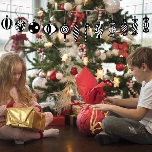 Wooden Christmas Tree Ornaments 24Pcs Candy Lollipop Hanging Decor Black