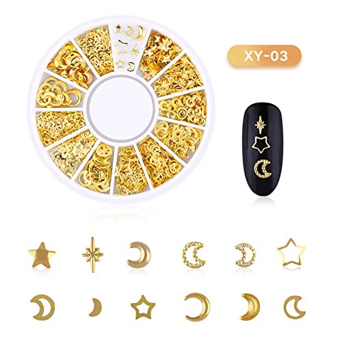 Jowxsx Gold Nail Charms Set - 3D Rhinestones, Studs & Pearls (1 Box)
