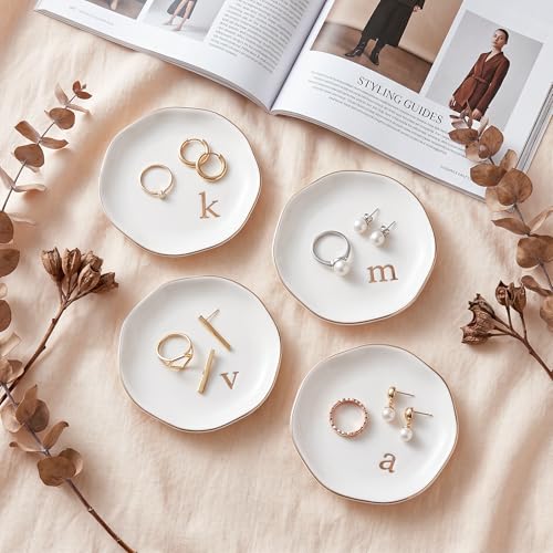 Initial M Ceramic Jewelry Tray - Personalized White Trinket Dish