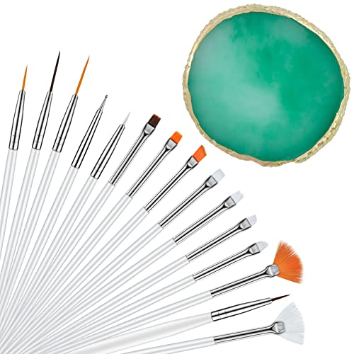 Mygeromon Resin Nail Art Mixing Palette and 15-Piece Brush Set Green
