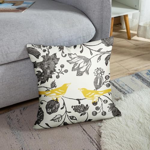 Emvency Vintage Floral Bird Throw Pillow Cover, 16x16 Inch Gray Velvet