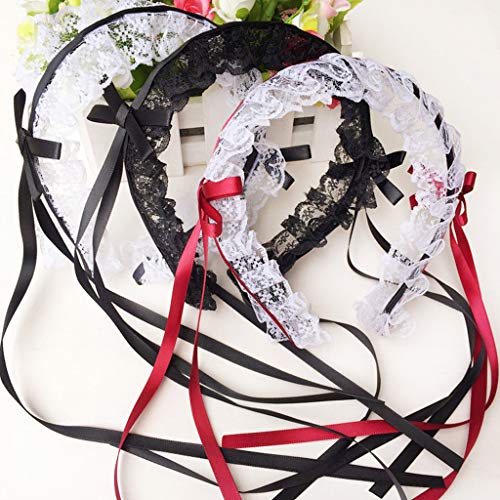 Ruffled Lace Steampunk Headband with Ribbon Knot Japanese Maid Hair Hoop