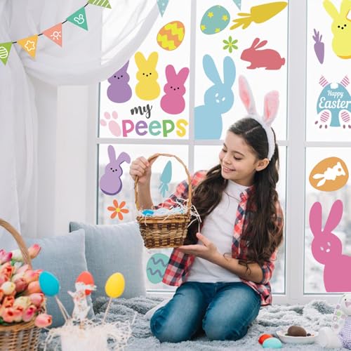 Easter Window Clings - 9 Sheets Bunny & Egg Stickers for Decor