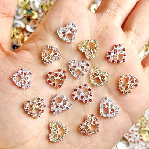 Valentine Heart Bow Nail Charms Rhinestones Crystals 20 Pcs