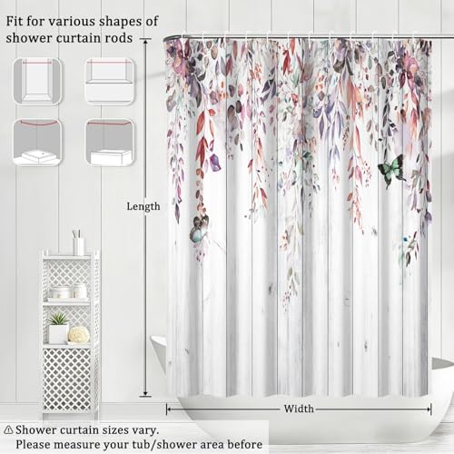 Yeele Eucalyptus Shower Curtain 72x72 - Waterproof Watercolor Leaf & Wood