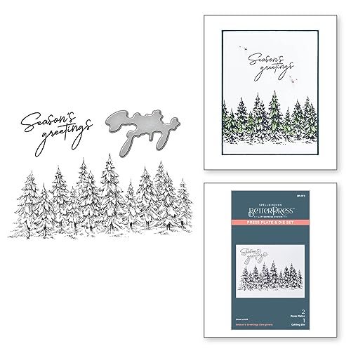 Spellbinders BP-073 Seasons Greetings Evergreens Press Plate & Die Set from The More BetterPress Christmas Collection