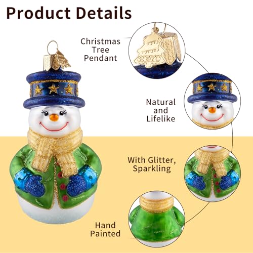 Hand-Blown Glass Snowman Christmas Ornament - Festive Tree Decoration