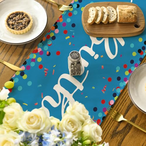 Artoid Mode Happy Birthday Table Runner, Blue Polka Dot, 13x72 Inch